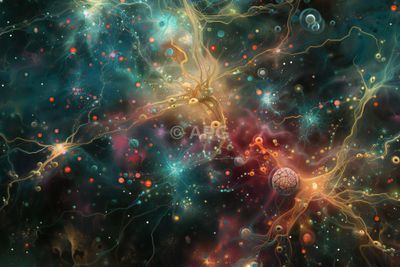 Kosmische Synapse: Abstrakte Darstellung von Neuronen und Galaxien